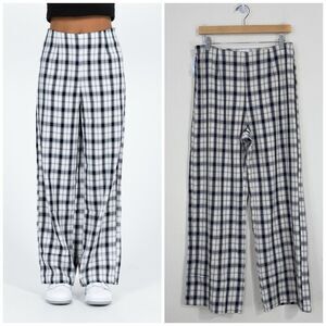 Princess Polly Euros Plaid Wide Leg Pants Size 8 Black White High Waisted